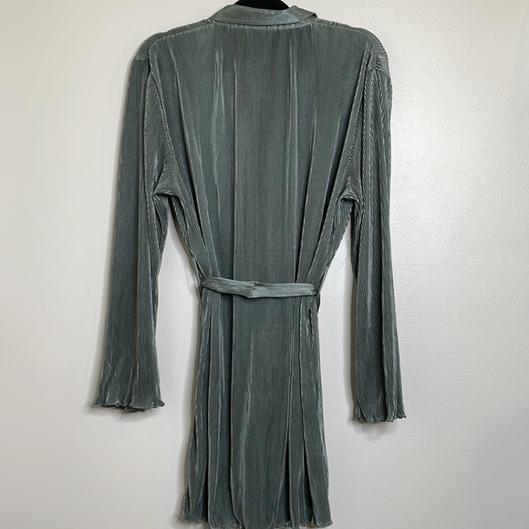 Mable Olive Branch Plisse Pleated Mini Shirt Belted Shirt Dress Size Medium NWT - Picture 5 of 15